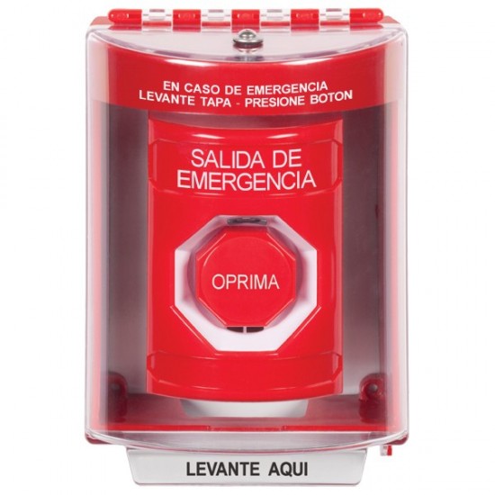 SS2085EX-ES STI Red Indoor/Outdoor Surface w/ Horn Momentary (Illuminated) Stopper Station with EMERGENCY EXIT Label Spanish