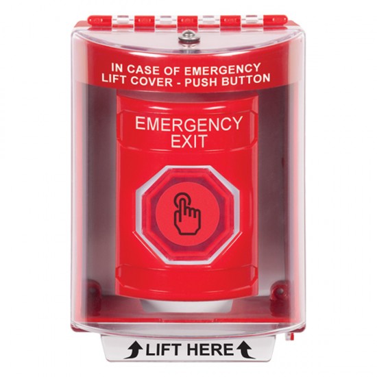 SS2086EX-EN STI Red Indoor/Outdoor Surface w/ Horn Momentary (Illuminated) Stopper Station w/ EMERGENCY EXIT Label