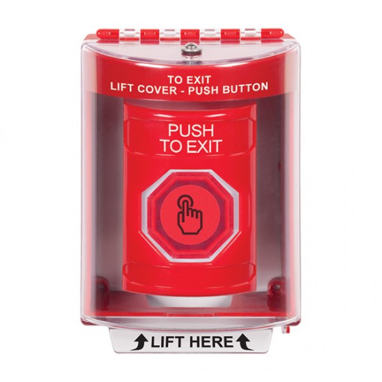 SS2086PX-EN STI Red Indoor/Outdoor Surface w/ Horn Momentary (Illuminated) Stopper Station w/ PUSH TO EXIT Label