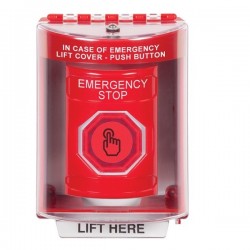 SS2087ES-EN STI Red Indoor/Outdoor Surface w/ Horn Weather Resistant Momentary Stopper Station w/ EMERGENCY STOP Label