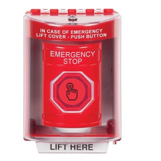 SS2087ES-EN STI Red Indoor/Outdoor Surface w/ Horn Weather Resistant Momentary Stopper Station w/ EMERGENCY STOP Label