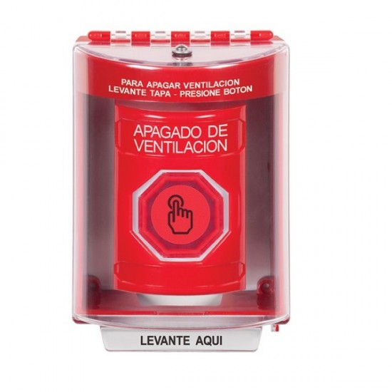 SS2087HV-ES STI Red Indoor/Outdoor Surface w/ Horn Weather Resistant Momentary Stopper Station w/ HVAC SHUT DOWN Spanish