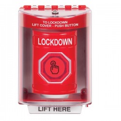 SS2087LD-EN STI Red Indoor/Outdoor Surface w/ Horn Weather Resistant Momentary (Illuminated) with Red Lens Stopper Station with LOCKDOWN Label English