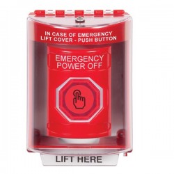 SS2087PO-EN STI Red Indoor/Outdoor Surface w/ Horn Weather Resistant Momentary Stopper Station w/ EMERGENCY POWER OFF Label
