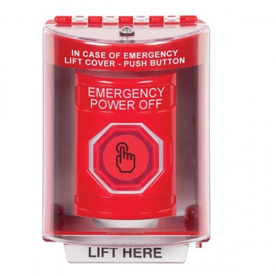 SS2087PO-EN STI Red Indoor/Outdoor Surface w/ Horn Weather Resistant Momentary Stopper Station w/ EMERGENCY POWER OFF Label