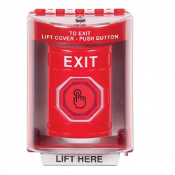 SS2087XT-EN STI Red Indoor/Outdoor Surface w/ Horn Weather Resistant Momentary Stopper Station w/ EXIT Label