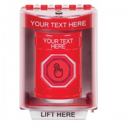 SS2087ZA-EN STI Red Indoor/Outdoor Surface w/ Horn Weather Resistant Momentary Stopper Station w/ Custom Text Label