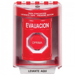 SS2088EV-ES STI Red Indoor/Outdoor Surface w/ Horn Pneumatic (Illuminated) Stopper Station with EVACUATION Label Spanish