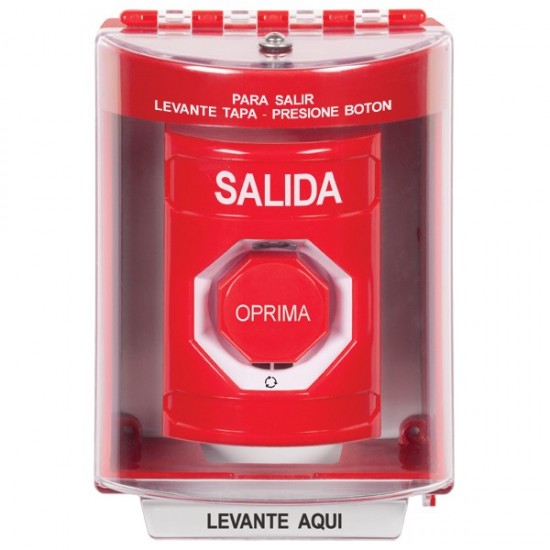 SS2089XT-ES STI Red Indoor/Outdoor Surface w/ Horn Turn-to-Reset (Illuminated) Stopper Station with EXIT Label Spanish