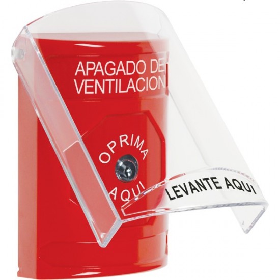 SS20A0HV-ES STI Red Indoor Only Flush or Surface w/ Horn Key-to-Reset Stopper Station with HVAC SHUT DOWN Label Spanish