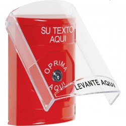 SS20A0ZA-ES STI Red Indoor Flush/Surface w/ Horn Key-to-Reset Stopper Station w/ Custom Text Spanish