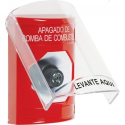 SS20A3PS-ES STI Red Indoor Only Flush or Surface w/ Horn Key-to-Activate Stopper Station with FUEL PUMP SHUT DOWN Label Spanish