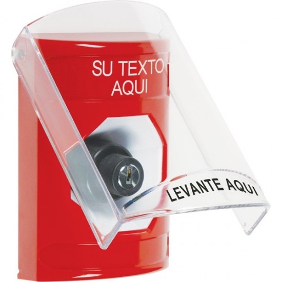 SS20A3ZA-ES STI Red Indoor Flush/Surface w/ Horn Key-to-Activate Stopper Station w/ Custom Text Spanish