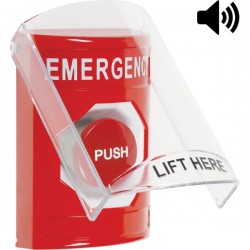 SS20A4EM-EN STI Red Indoor Only Flush or Surface w/ Horn Momentary Stopper Station with EMERGENCY Label English SS20A4EM-EN STI Red Indoor Only Flush or Surface w/ Horn Momentary Stopper Station with EMERGENCY Label English