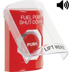 SS20A4PS-EN STI Red Indoor Only Flush or Surface w/ Horn Momentary Stopper Station with FUEL PUMP SHUT DOWN Label English
