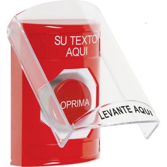 SS20A4ZA-ES STI Red Indoor Flush/Surface w/ Horn Momentary Stopper Station w/ Custom Text Spanish