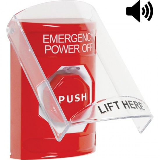 SS20A5PO-EN STI Red Indoor Flush/Surface w/ Horn Momentary Stopper Station w/ EMERGENCY POWER OFF Label