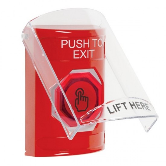 SS20A7PX-EN STI Red Indoor Flush/Surface w/ Horn Weather Resistant Momentary Stopper Station w/ PUSH TO EXIT Label