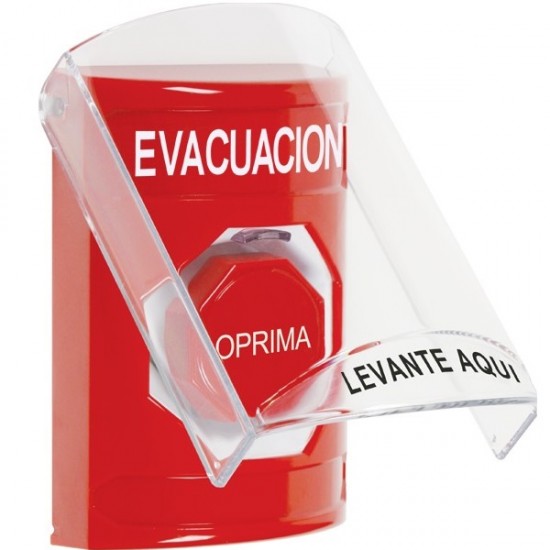 SS20A8EV-ES STI Red Indoor Only Flush or Surface w/ Horn Pneumatic (Illuminated) Stopper Station with EVACUATION Label Spanish
