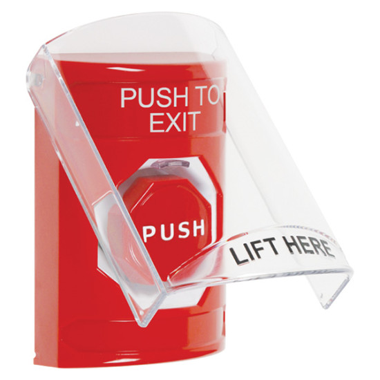 SS20A8PX-EN STI Red Indoor Flush/Surface w/ Horn Pneumatic (Illuminated) Stopper Station w/ PUSH TO EXIT Label