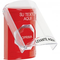 SS20A9ZA-ES STI Red Indoor Flush/Surface w/ Horn Turn-to-Reset Stopper Station w/ Custom Text Spanish