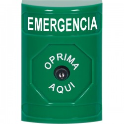 SS2100EM-ES STI Green No Cover Key-to-Reset Stopper Station with EMERGENCY Label Spanish