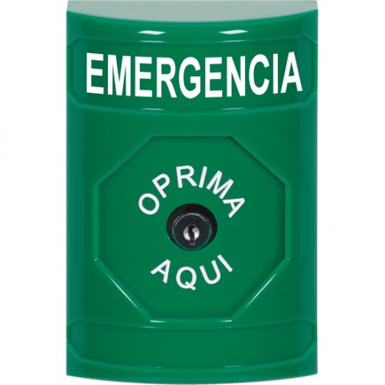 SS2100EM-ES STI Green No Cover Key-to-Reset Stopper Station with EMERGENCY Label Spanish