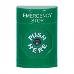 SS2100ES-EN STI Green No Cover Key-to-Reset Stopper Station with EMERGENCY STOP Label English