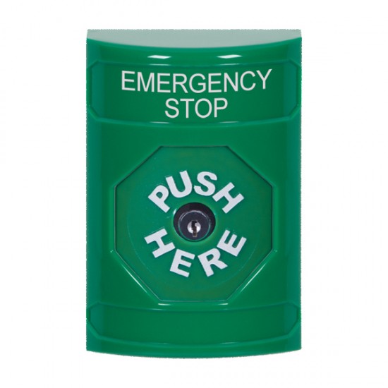 SS2100ES-EN STI Green No Cover Key-to-Reset Stopper Station with EMERGENCY STOP Label English