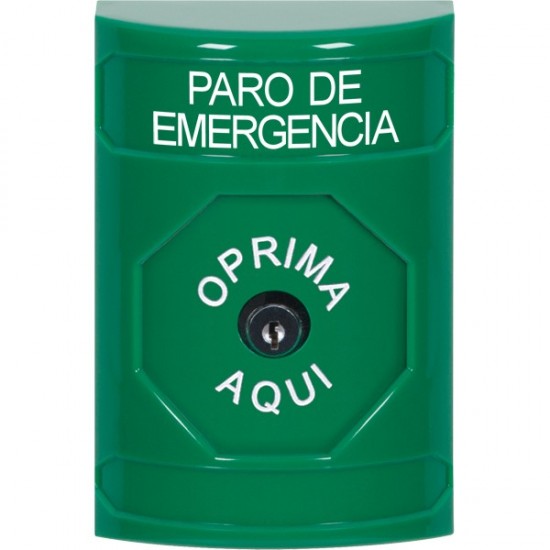 SS2100ES-ES STI Green No Cover Key-to-Reset Stopper Station with EMERGENCY STOP Label Spanish