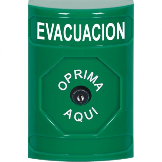 SS2100EV-ES STI Green No Cover Key-to-Reset Stopper Station with EVACUATION Label Spanish