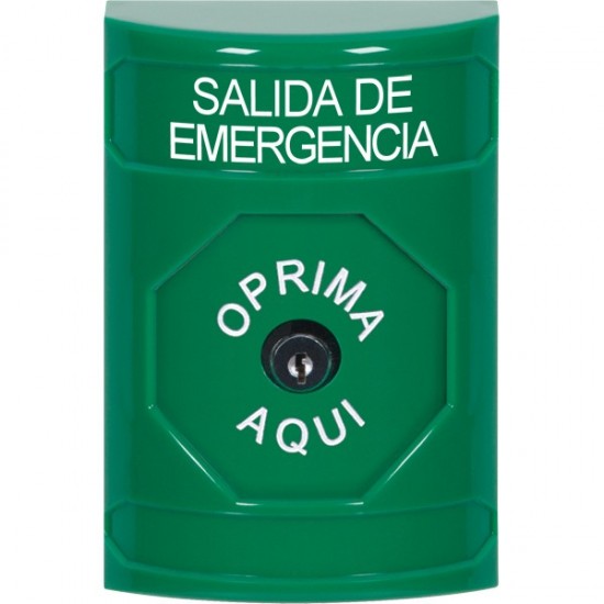 SS2100EX-ES STI Green No Cover Key-to-Reset Stopper Station with EMERGENCY EXIT Label Spanish