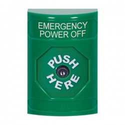 SS2100PO-EN STI Green No Cover Key-to-Reset Stopper Station with EMERGENCY POWER OFF Label English