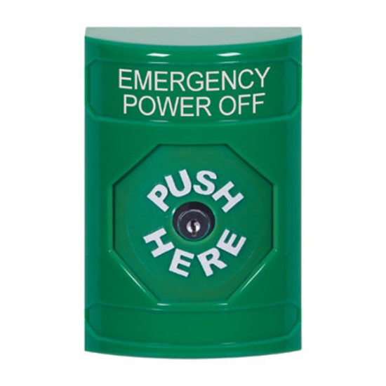 SS2100PO-EN STI Green No Cover Key-to-Reset Stopper Station with EMERGENCY POWER OFF Label English