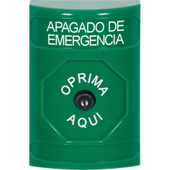 SS2100PO-ES STI Green No Cover Key-to-Reset Stopper Station with EMERGENCY POWER OFF Label Spanish