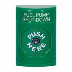 SS2100PS-EN STI Green No Cover Key-to-Reset Stopper Station with FUEL PUMP SHUT DOWN Label English