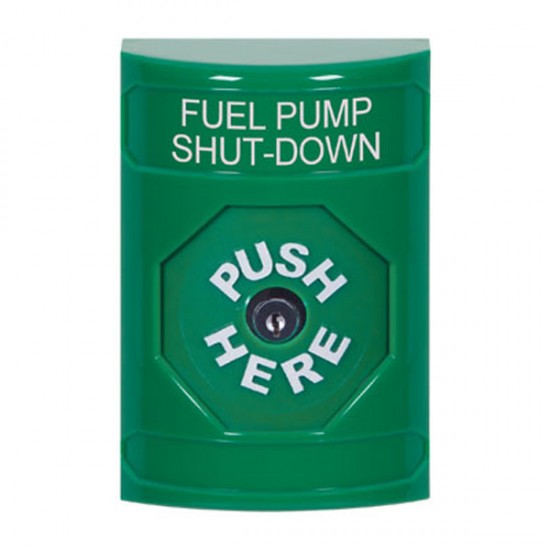 SS2100PS-EN STI Green No Cover Key-to-Reset Stopper Station with FUEL PUMP SHUT DOWN Label English