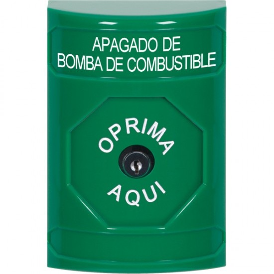 SS2100PS-ES STI Green No Cover Key-to-Reset Stopper Station with FUEL PUMP SHUT DOWN Label Spanish