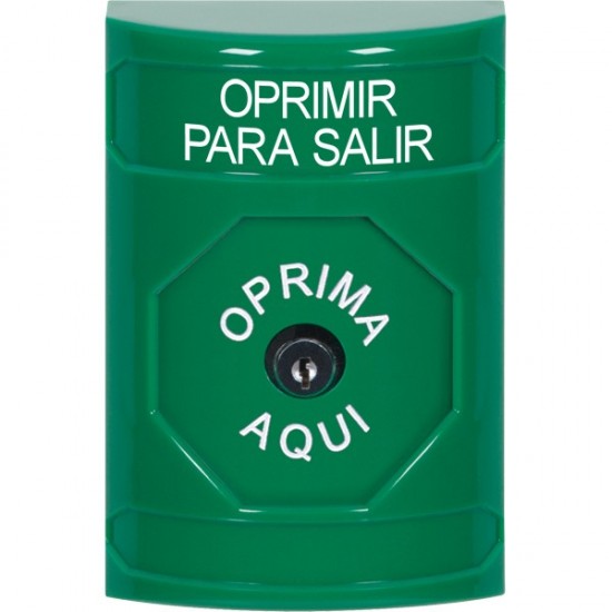 SS2100PX-ES STI Green No Cover Key-to-Reset Stopper Station with PUSH TO EXIT Label Spanish