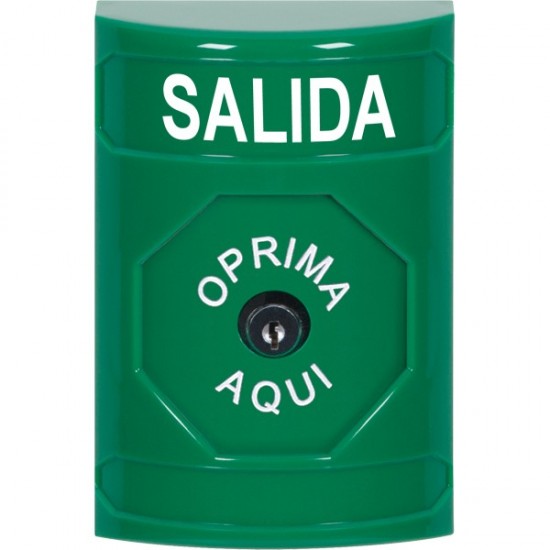 SS2100XT-ES STI Green No Cover Key-to-Reset Stopper Station with EXIT Label Spanish