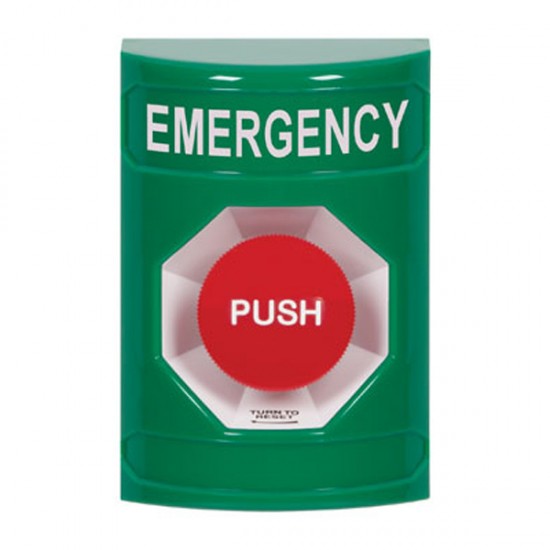SS2101EM-EN STI Green No Cover Turn-to-Reset Stopper Station with EMERGENCY Label English