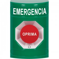 SS2101EM-ES STI Green No Cover Turn-to-Reset Stopper Station with EMERGENCY Label Spanish