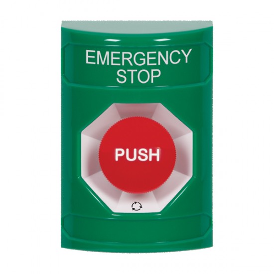 SS2101ES-EN STI Green No Cover Turn-to-Reset Stopper Station with EMERGENCY STOP Label English