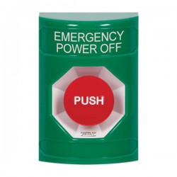 SS2101PO-EN STI Green No Cover Turn-to-Reset Stopper Station with EMERGENCY POWER OFF Label English