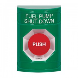 SS2101PS-EN STI Green No Cover Turn-to-Reset Stopper Station with FUEL PUMP SHUT DOWN Label English