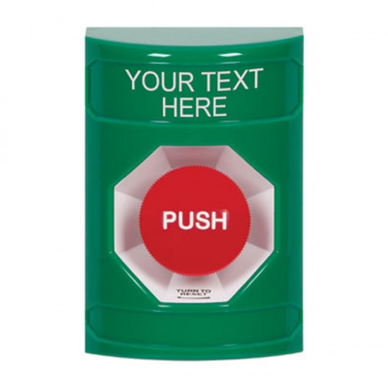 SS2101ZA-EN STI Green No Cover Turn-to-Reset Stopper Station with Non-Returnable Custom Text Label English