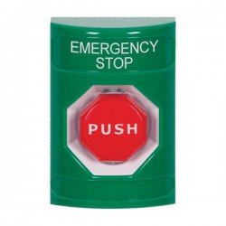 SS2102ES-EN STI Green No Cover Key-to-Reset (Illuminated) Stopper Station with EMERGENCY STOP Label English