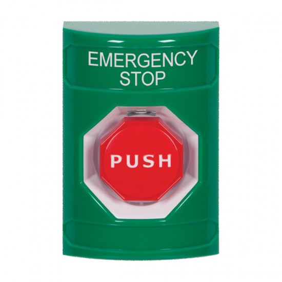 SS2102ES-EN STI Green No Cover Key-to-Reset (Illuminated) Stopper Station with EMERGENCY STOP Label English