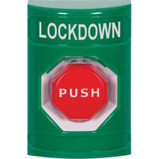 SS2102LD-EN STI Green No Cover Key-to-Reset (Illuminated) Stopper Station with LOCKDOWN Label English