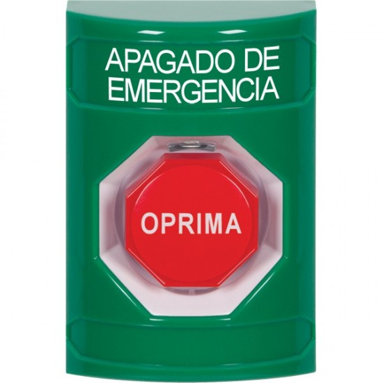 SS2102PO-ES STI Green No Cover Key-to-Reset (Illuminated) Stopper Station with EMERGENCY POWER OFF Label Spanish